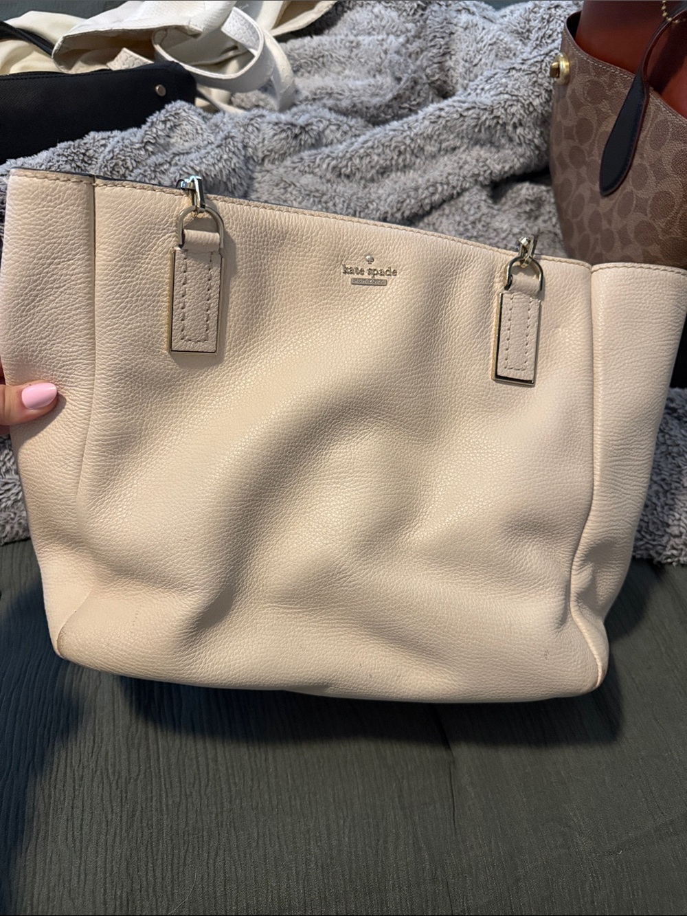 kate spade Cream Pebbled Leather Tote